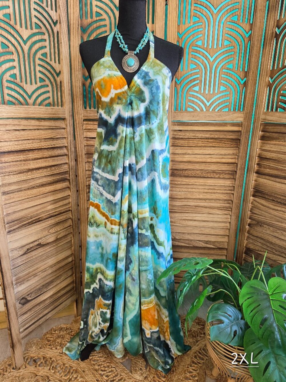 Hand-Dyed Halter Maxi Dress | 2XL | Open Back